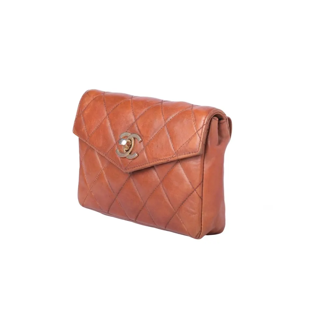 Chanel Logo Lambskin Waist Bum Bag Camel - '90s Camel Leather Good - Back View