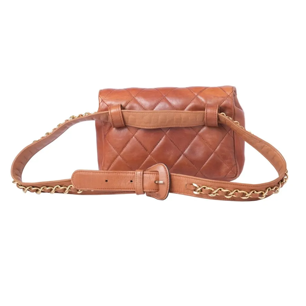 Chanel Logo Lambskin Waist Bum Bag Camel - '90s Camel Leather Good - Inside View