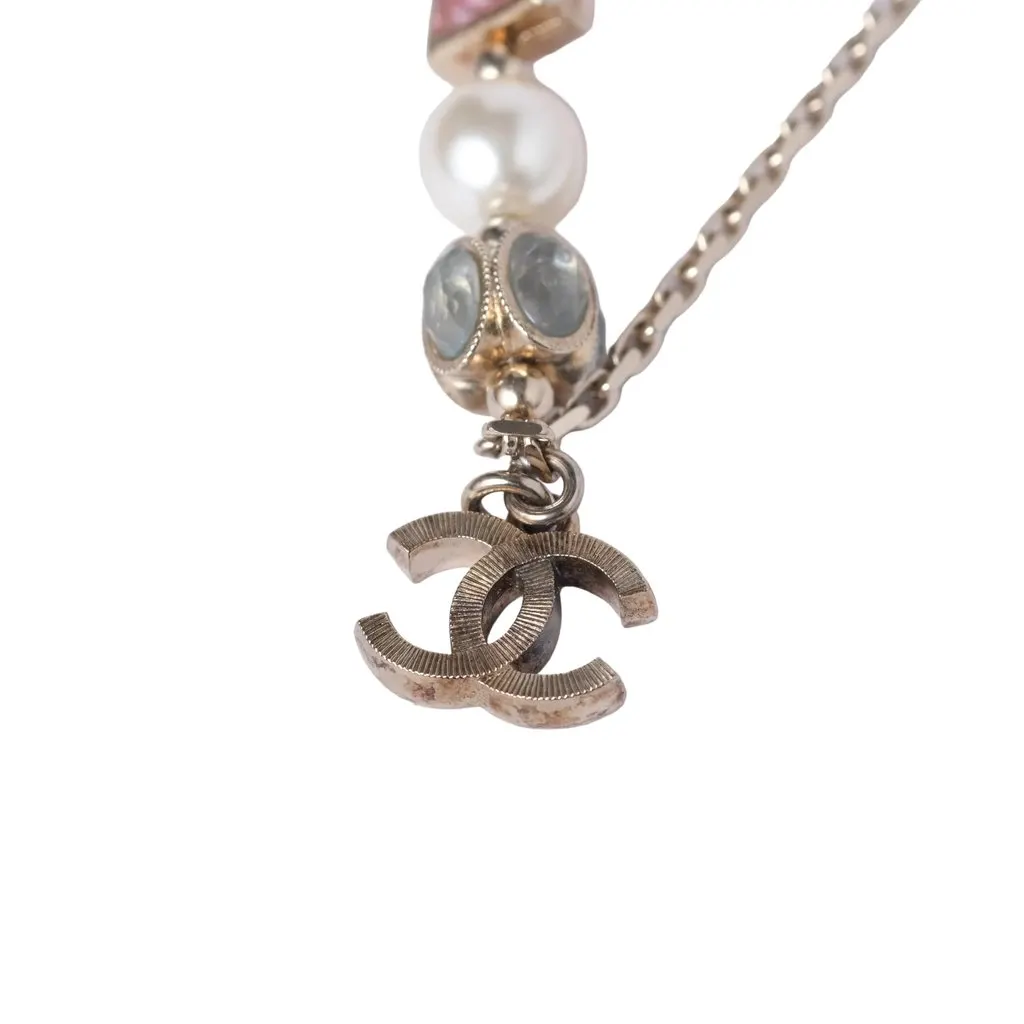 Chanel Multicolor Pearl Bracelet with CC Charm Logo- '10s Gold Good - Inside View