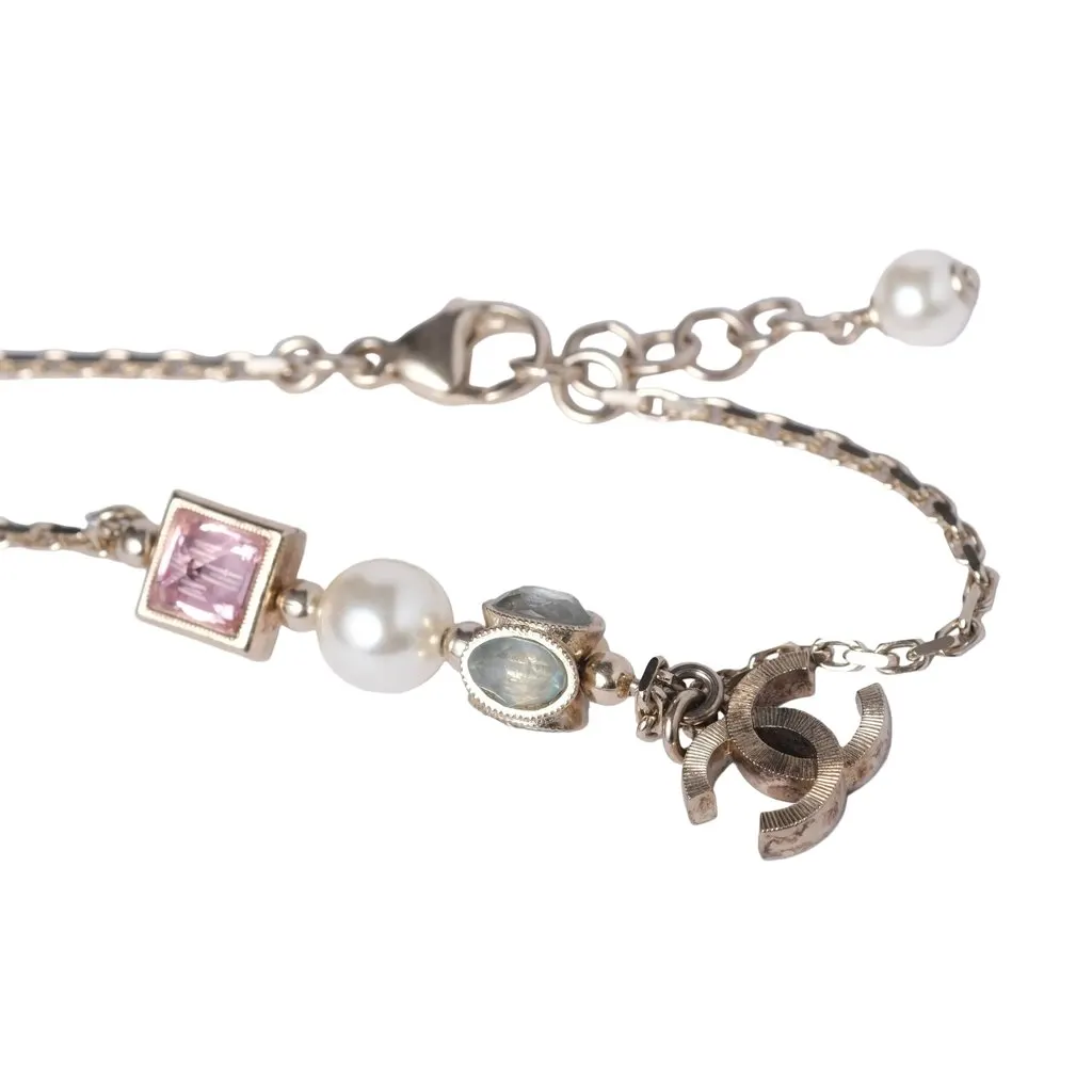 Chanel Multicolor Pearl Bracelet with CC Charm Logo- '10s Gold Good - Box View