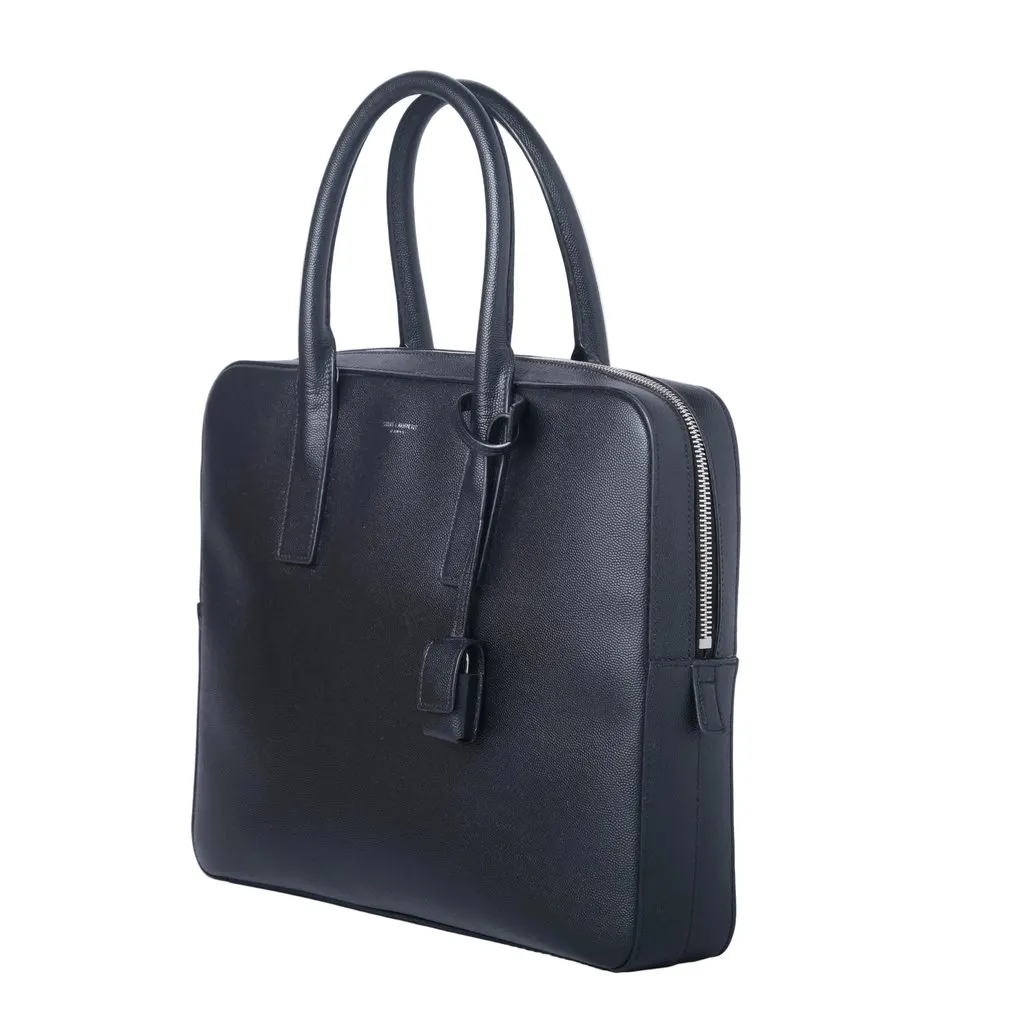 Saint Laurent Museum Black Grained Calfskin Leather Briefcase - '20s Black Leather Good - Inside View