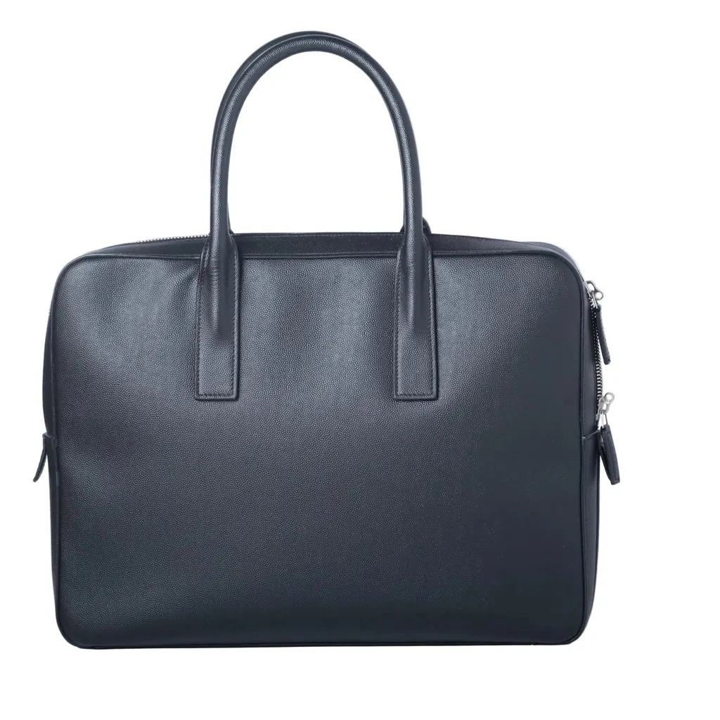 Saint Laurent Museum Black Grained Calfskin Leather Briefcase - '20s Black Leather Good - Model View