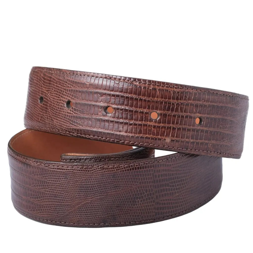 Unsigned Andrea Barnett Brown Genuine Teju Lizard Leather Belt - '90s Brown Leather Good - Front View