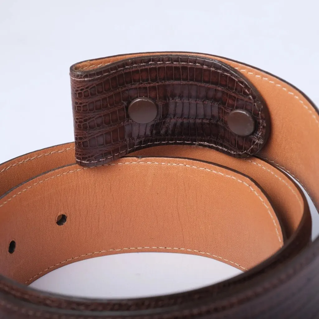Unsigned Andrea Barnett Brown Genuine Teju Lizard Leather Belt - '90s Brown Leather Good - Inside View