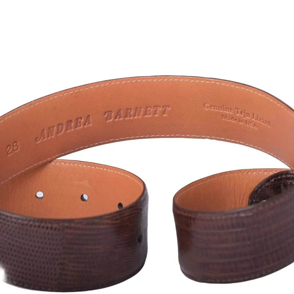 Unsigned Andrea Barnett Brown Genuine Teju Lizard Leather Belt - '90s Brown Leather Good - Model View