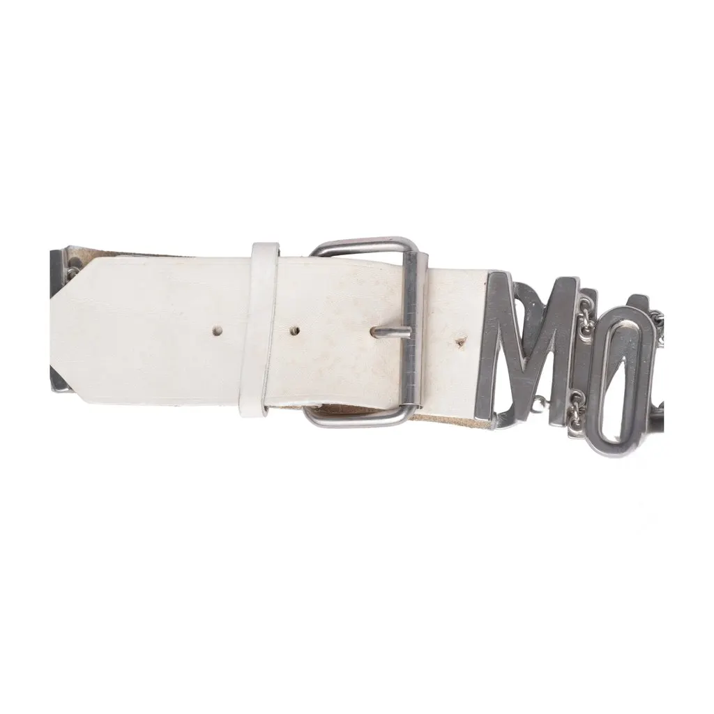 Moschino Logo Leather Belt - '90s White Leather Good - Back View