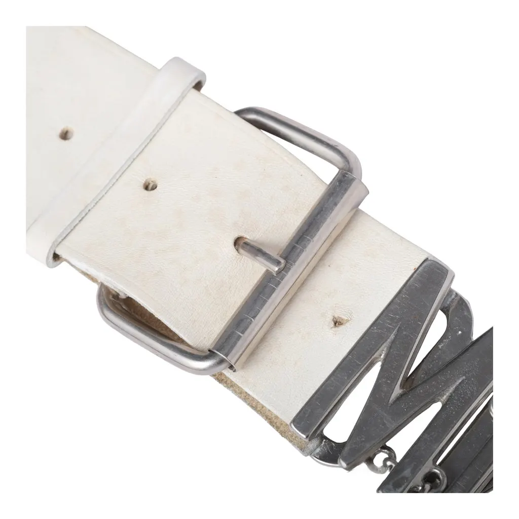 Moschino Logo Leather Belt - '90s White Leather Good - Inside View