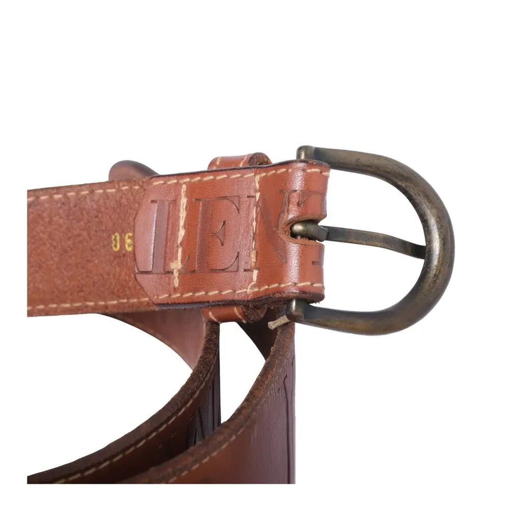 Valentino Embossed Leather Belt - '90s Brown Leather Good - Back View