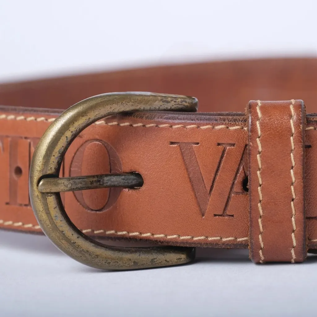 Valentino Embossed Leather Belt - '90s Brown Leather Good - Inside View