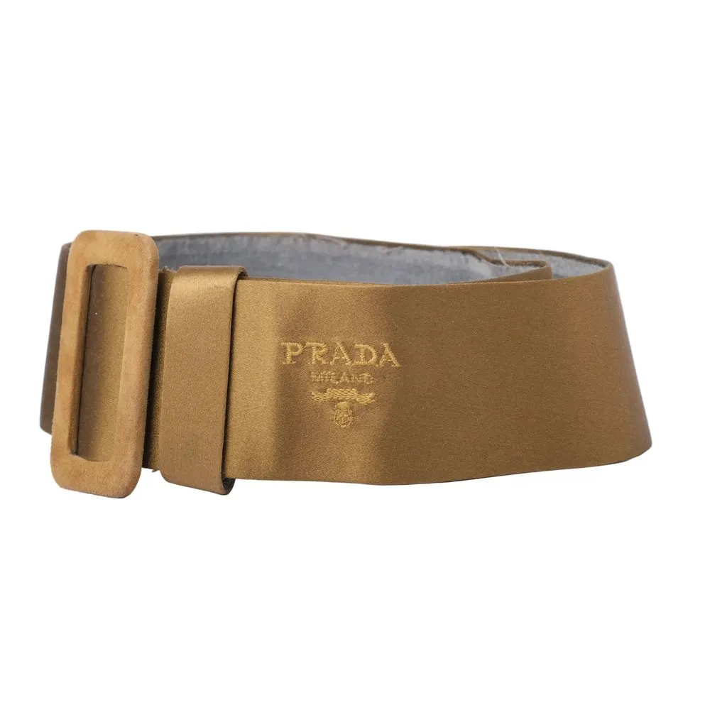 Prada Satin Wide Logo Belt with Covered Buckle - '00s