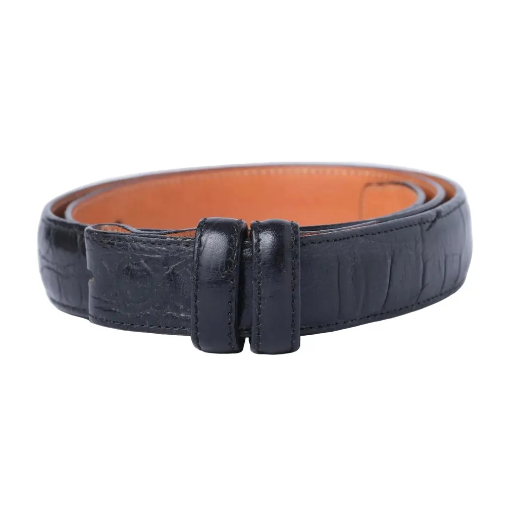 Unsigned Wathne Croc-Embossed Leather Belt -'90s Black Leather Good - Front View