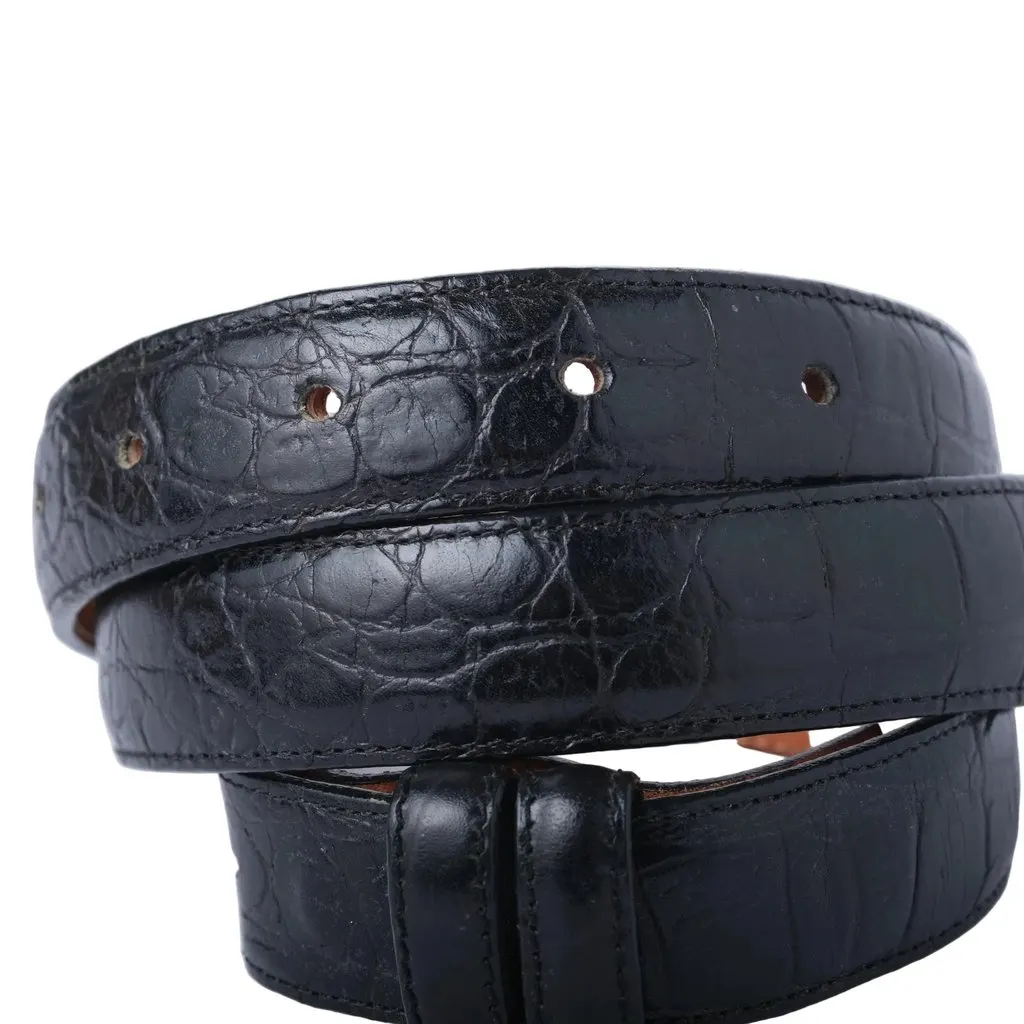 Unsigned Wathne Croc-Embossed Leather Belt -'90s Black Leather Good - Back View