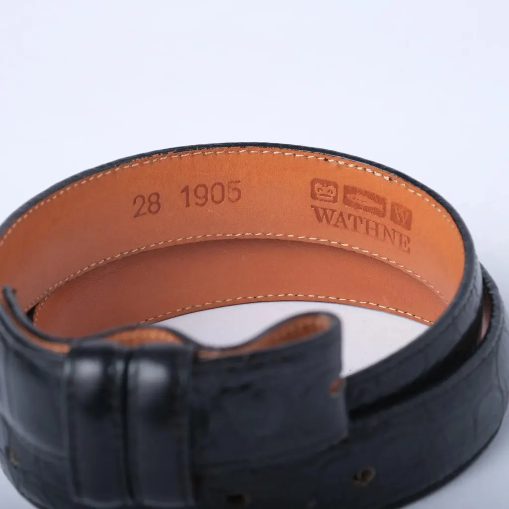 Unsigned Wathne Croc-Embossed Leather Belt -'90s Black Leather Good - Inside View