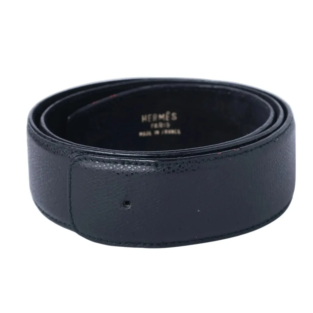 Hermès Vintage Leather Belt Strap- '00s Black Leather Good - Front View
