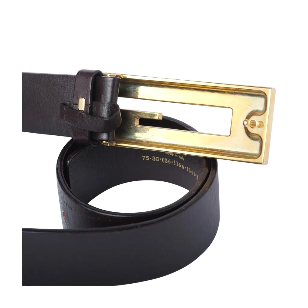 Gucci Black Leather Belt with Gold-Tone G Buckle - '90s Black Leather Good - Inside View