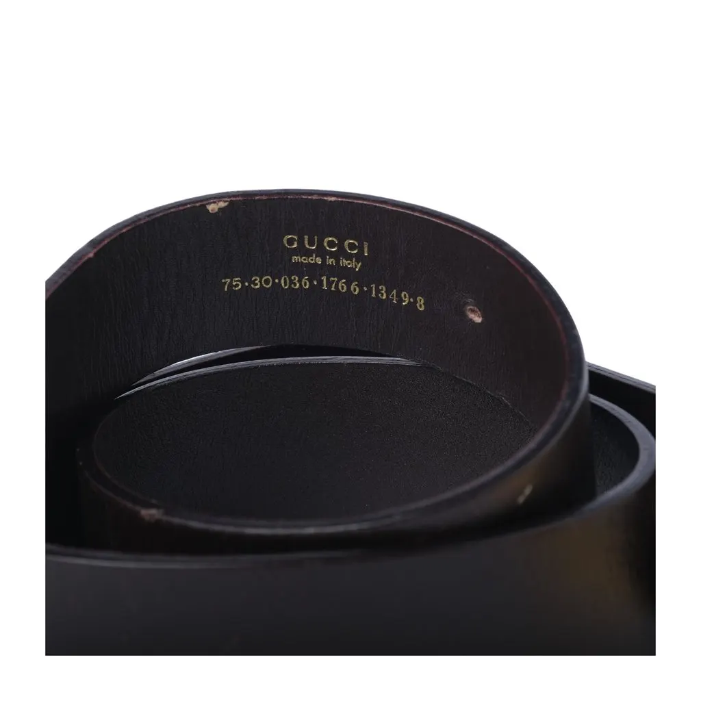 Gucci Black Leather Belt with Gold-Tone G Buckle - '90s Black Leather Good - Box View