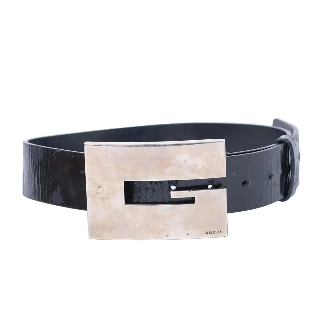 Gucci G buckle belt - '00s Black Leather Good - Front View