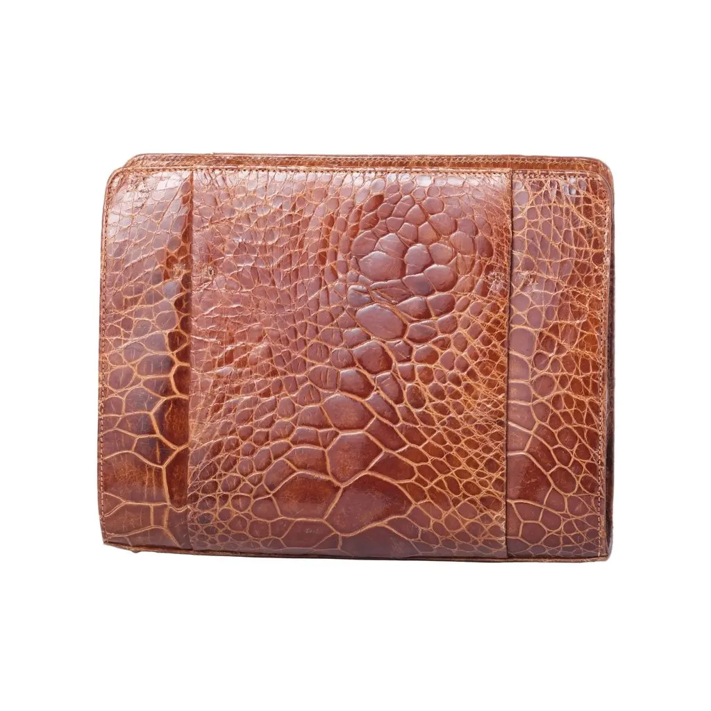 Unsigned Cognac Embossed Leather Structured Handbag-'60s Red Leather Good - Inside View