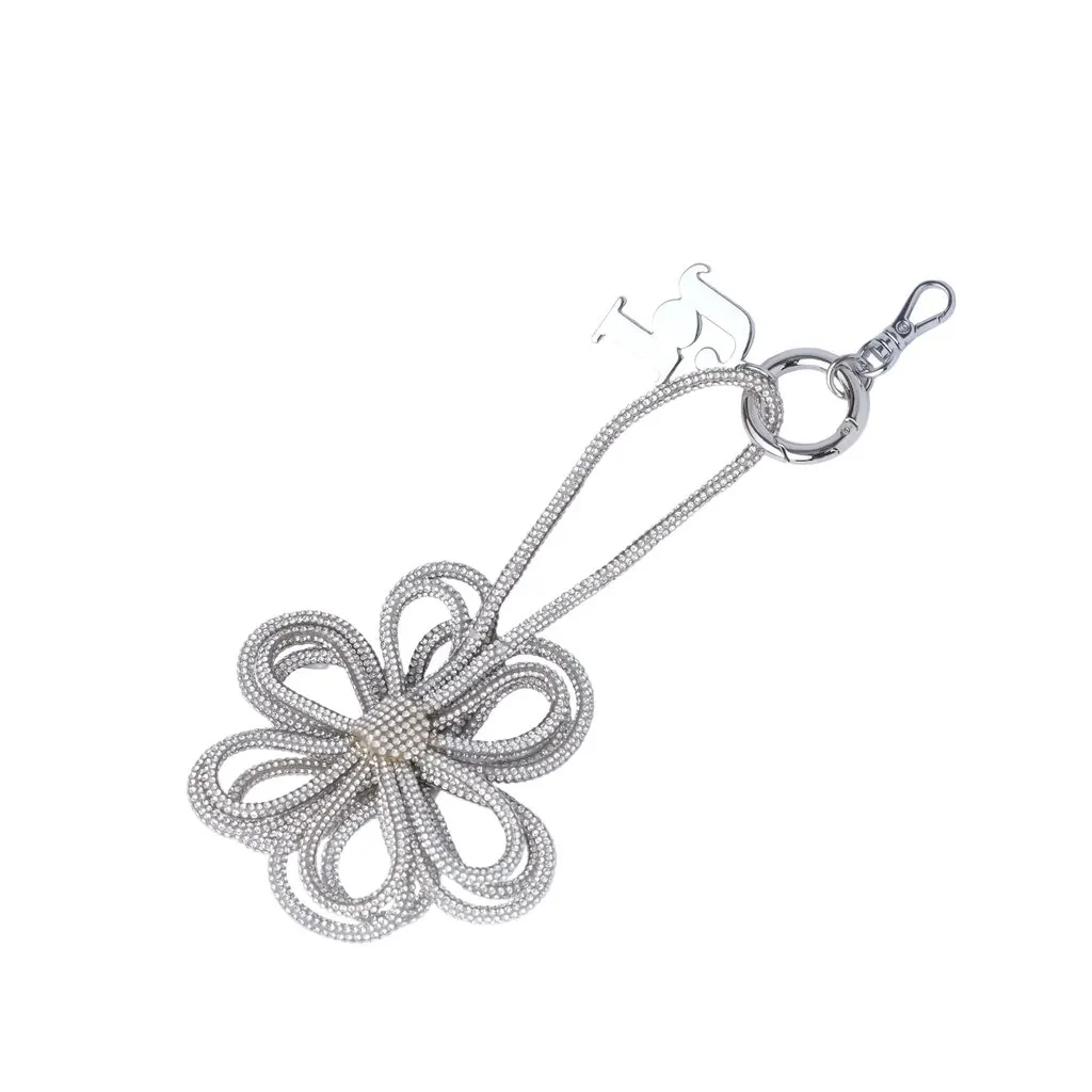 Unsigned Rosantica Silver Crystal Floral Bag Charm - '20s Silver Good - Back View