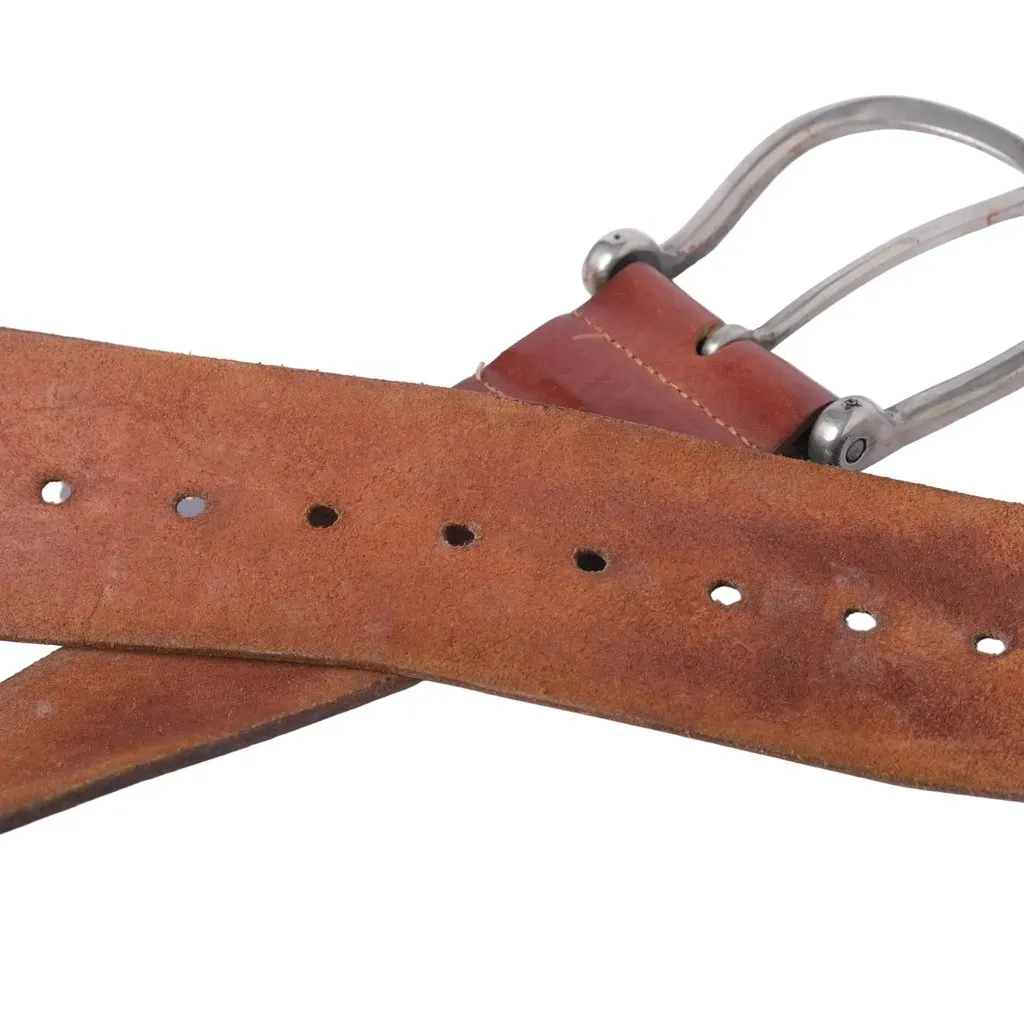 Furla Brown Leather Wide Belt with Silver-Tone Buckle - '90s Brown Leather Good - Back View
