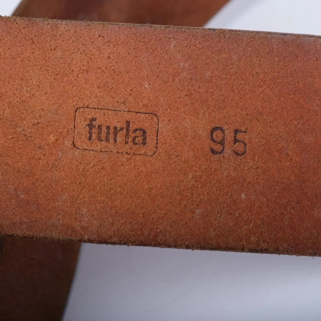 Furla Brown Leather Wide Belt with Silver-Tone Buckle - '90s Brown Leather Good - Inside View