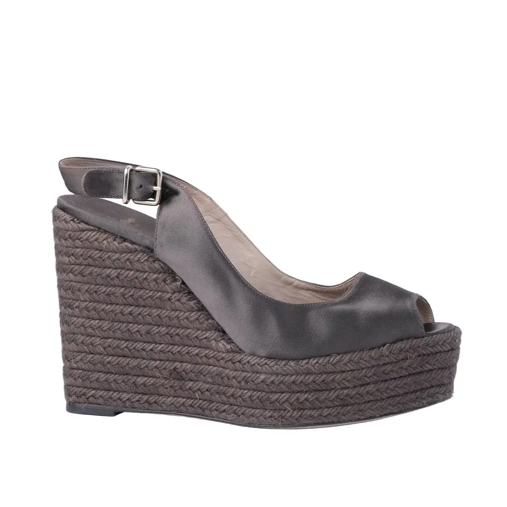 Unsigned Castañer Wedge Espadrilles Taupe -'10s MultiColor Satin Good - Front View