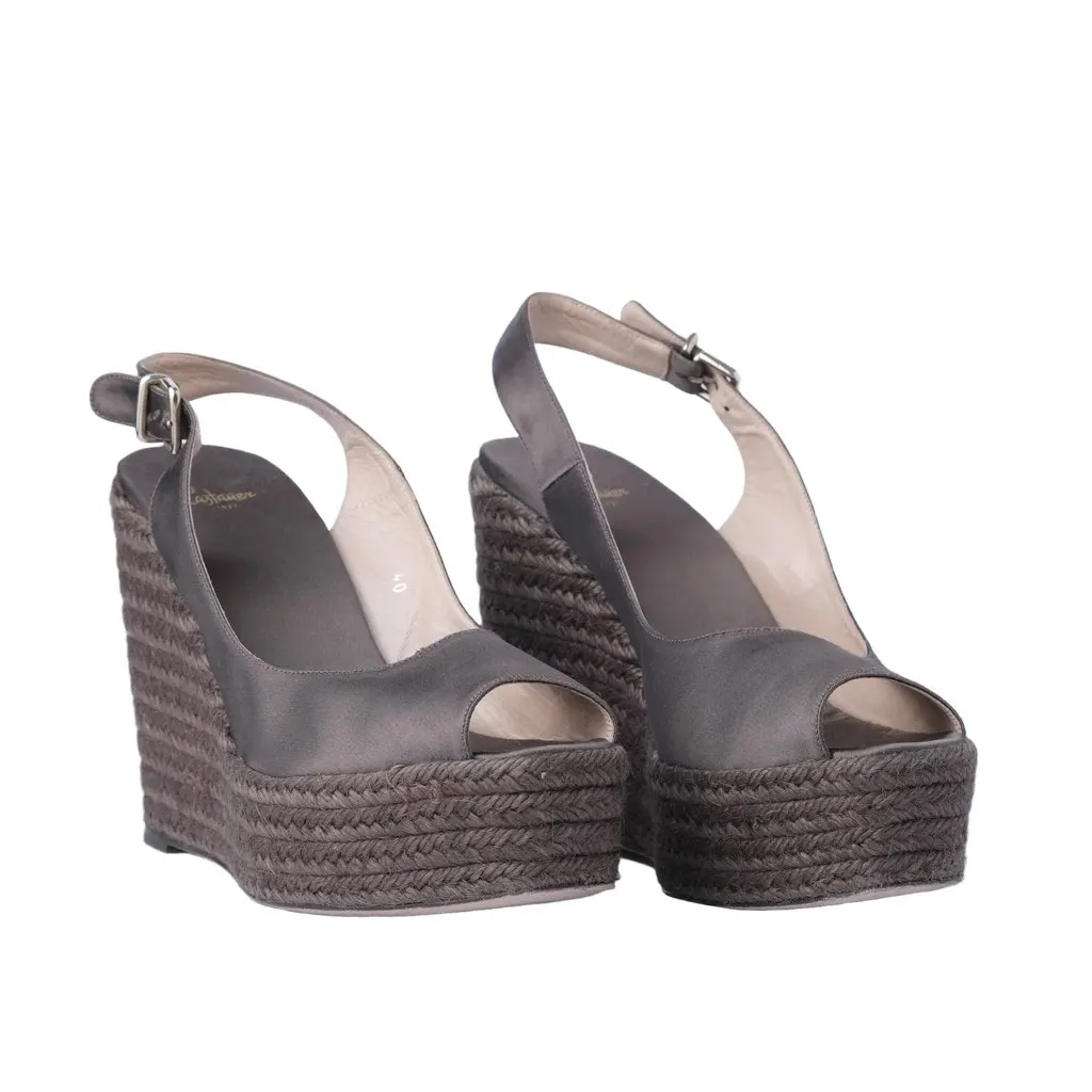 Unsigned Castañer Wedge Espadrilles Taupe -'10s MultiColor Satin Good - Back View