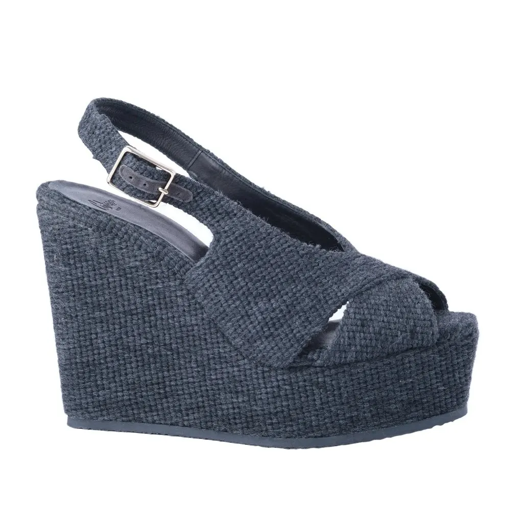 Unsigned Castañer Dark Grey Wedge Espadrilles - '10s Grey Good - Front View