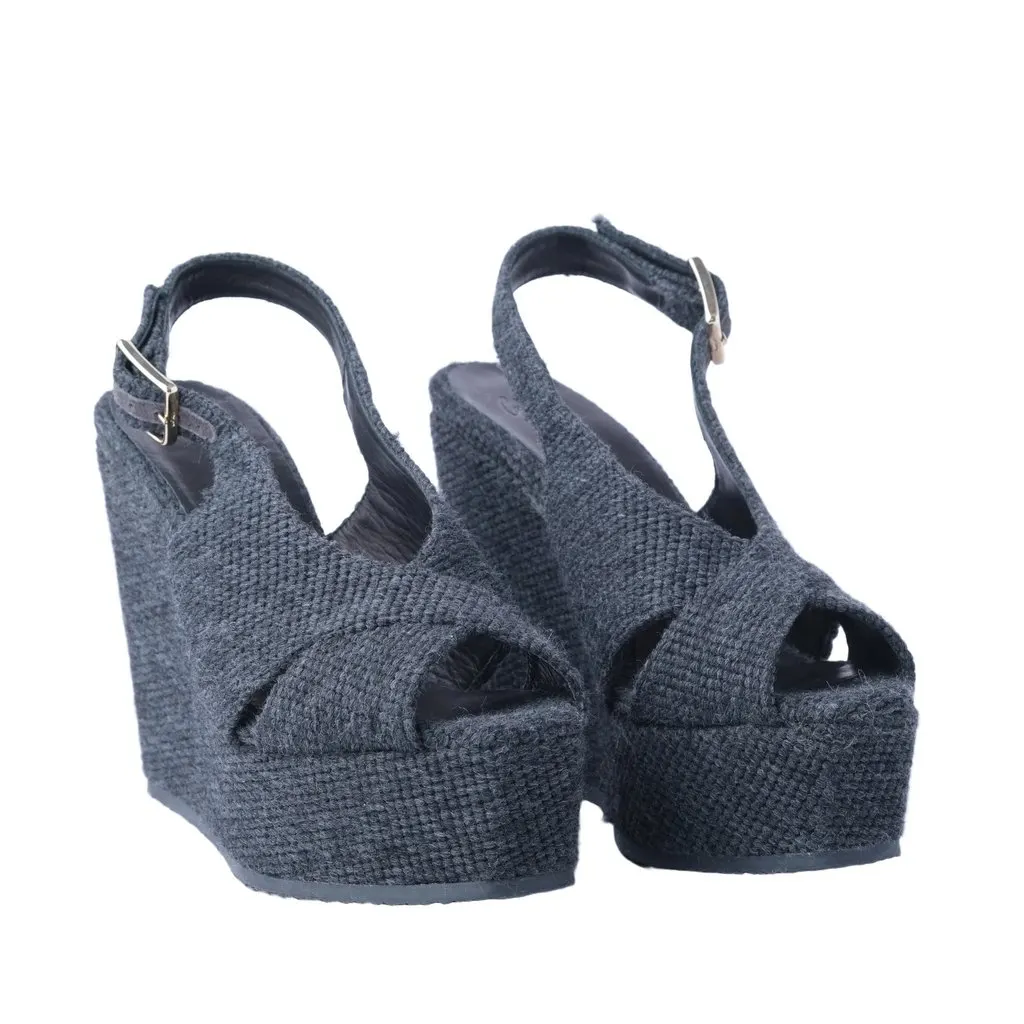 Unsigned Castañer Dark Grey Wedge Espadrilles - '10s Grey Good - Back View