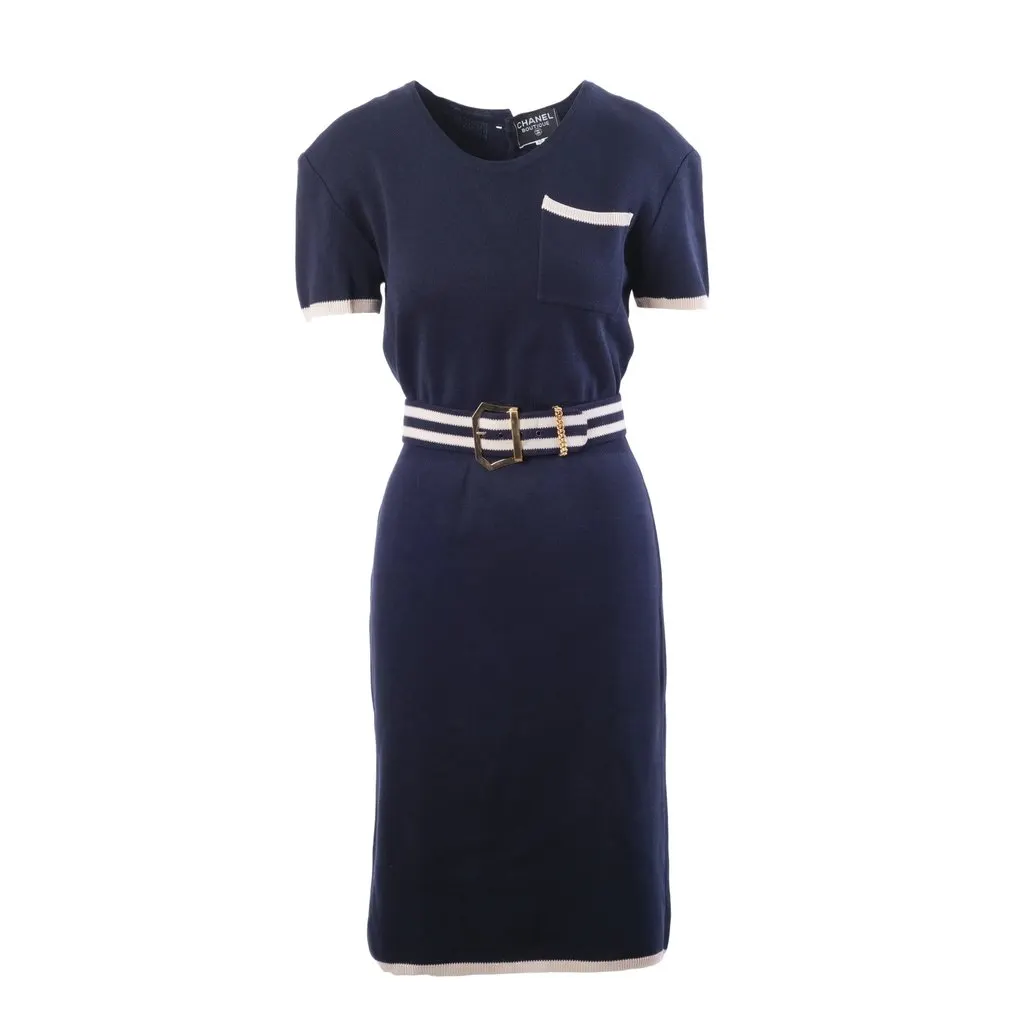 Chanel Back Button Knit Dress - '90s Navy Good - Front View