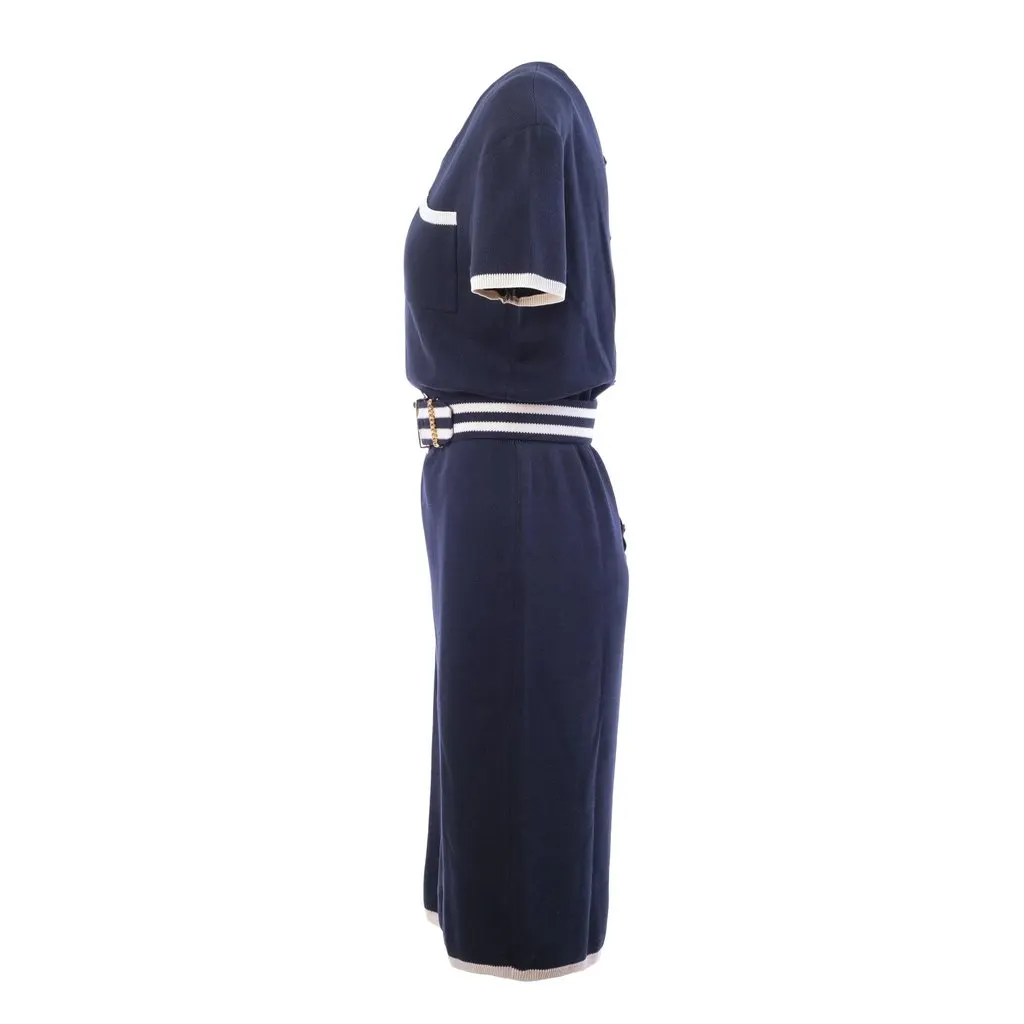 Chanel Back Button Knit Dress - '90s Navy Good - Back View