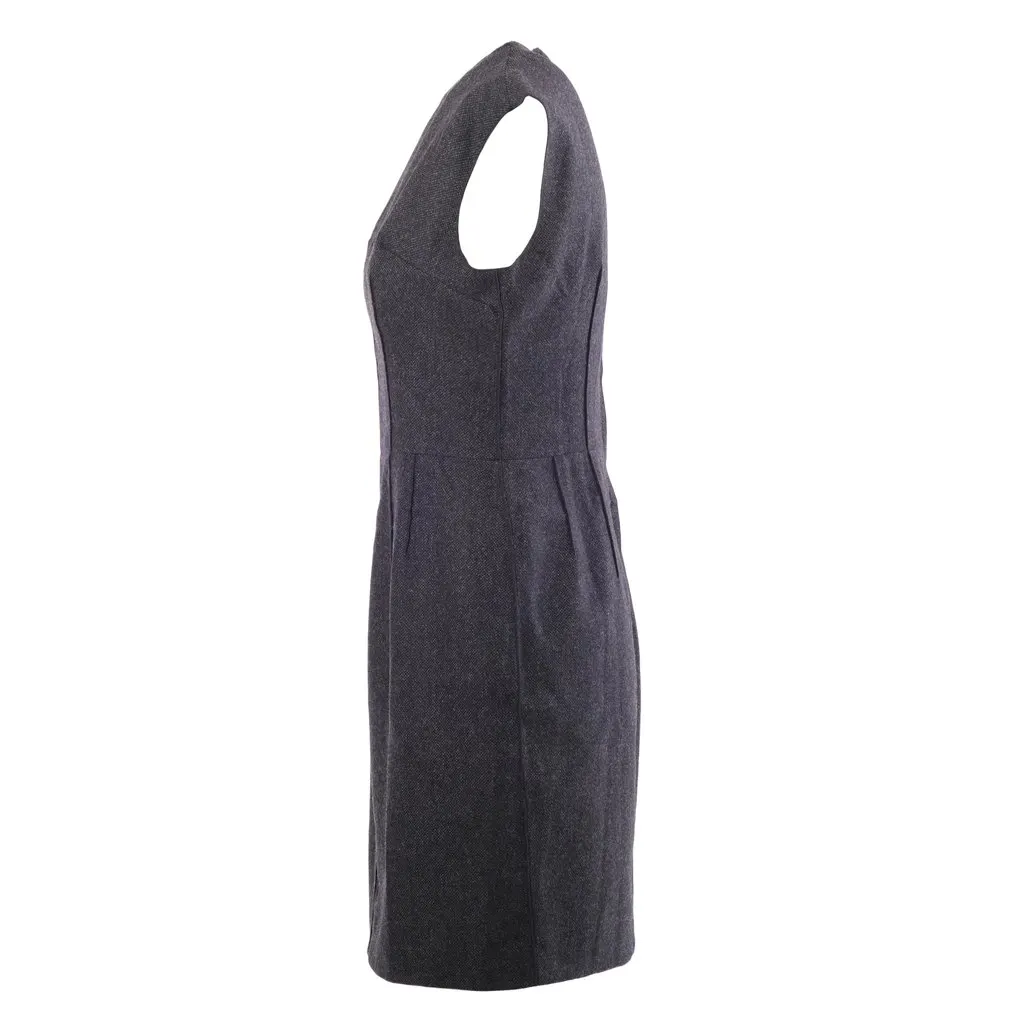 Dolce & Gabbana Black Tailored Sheath Dress with Leopard Print Details -'00s Black Wool Good - Back View