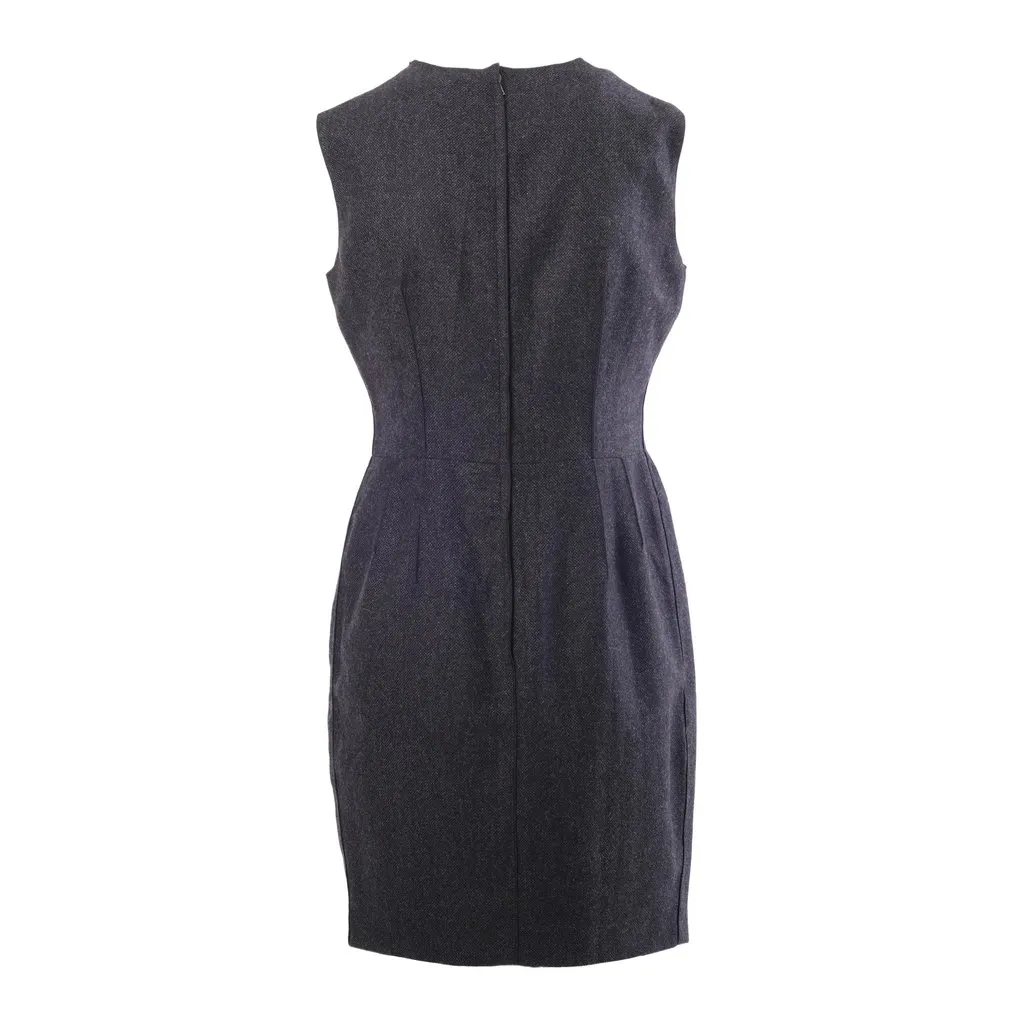 Dolce & Gabbana Black Tailored Sheath Dress with Leopard Print Details -'00s Black Wool Good - Inside View