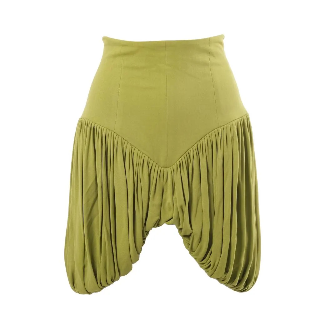 NORMA KAMALI Olive Green Draped Mini Skirt -'90s Green Good - Front View