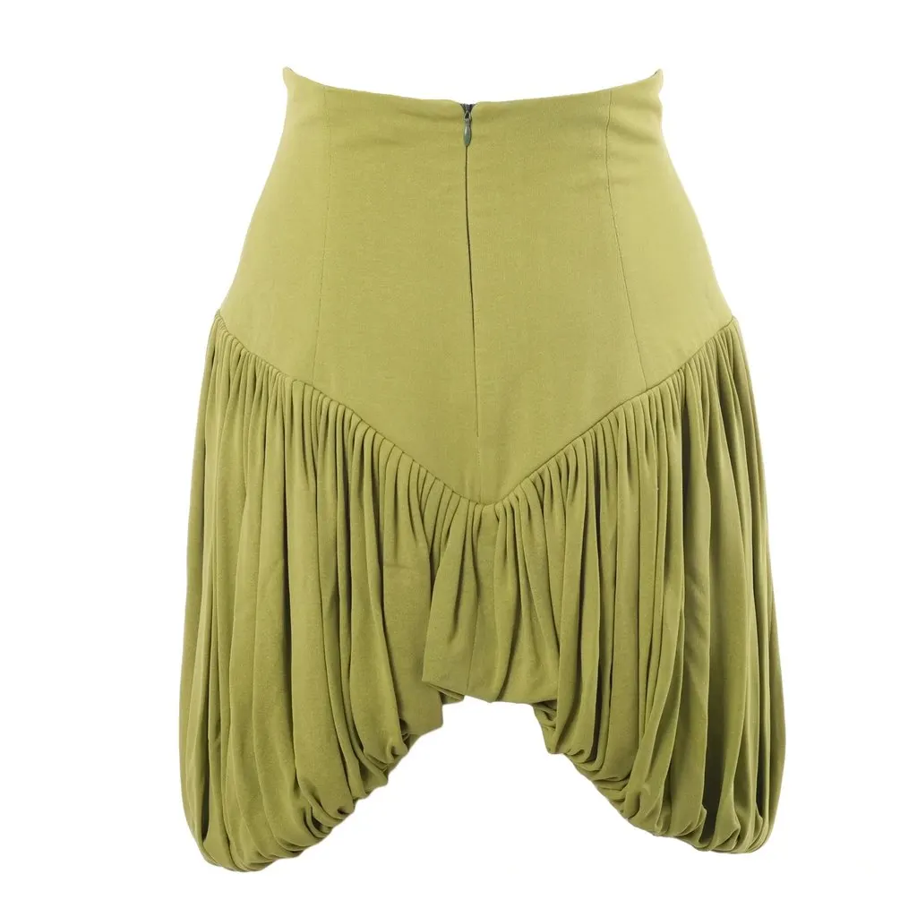 NORMA KAMALI Olive Green Draped Mini Skirt -'90s Green Good - Inside View