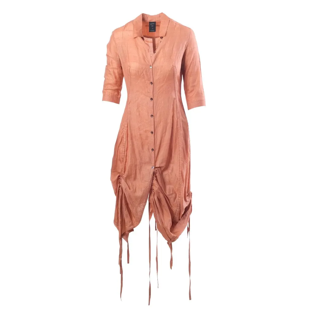 Jean Paul Gaultier Femme Peach Ruched Linen Dress - '00s Red Linen Good - Front View