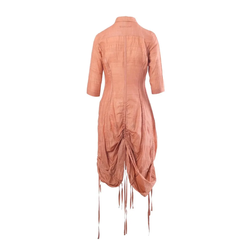 Jean Paul Gaultier Femme Peach Ruched Linen Dress - '00s Red Linen Good - Inside View
