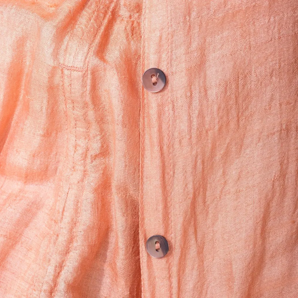 Jean Paul Gaultier Femme Peach Ruched Linen Dress - '00s Red Linen Good - Model View