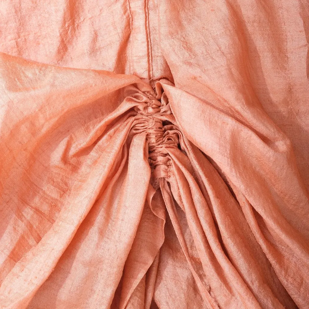 Jean Paul Gaultier Femme Peach Ruched Linen Dress - '00s Red Linen Good - Box View