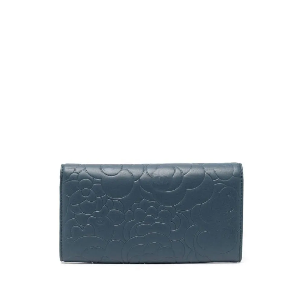 Chanel Powder Blue Embossed Wallet - 2010s Blue Leather Good - Back View