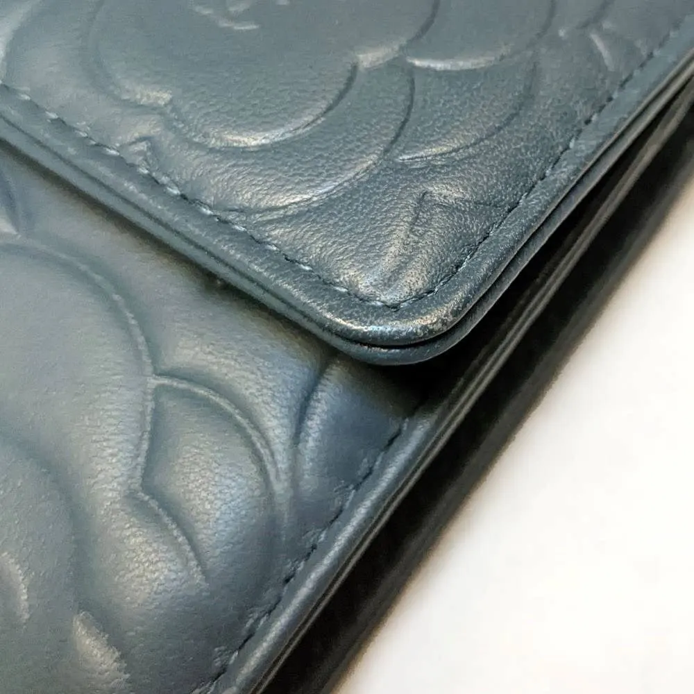 Chanel Powder Blue Embossed Wallet - 2010s Blue Leather Good - Inside View