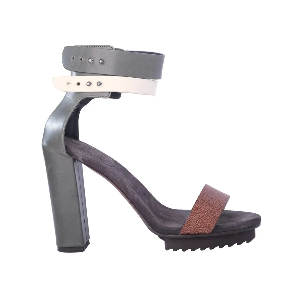 Brunello Cucinelli Brown Colorblock Platform Sandal - '20s Brown Leather Good - Front View