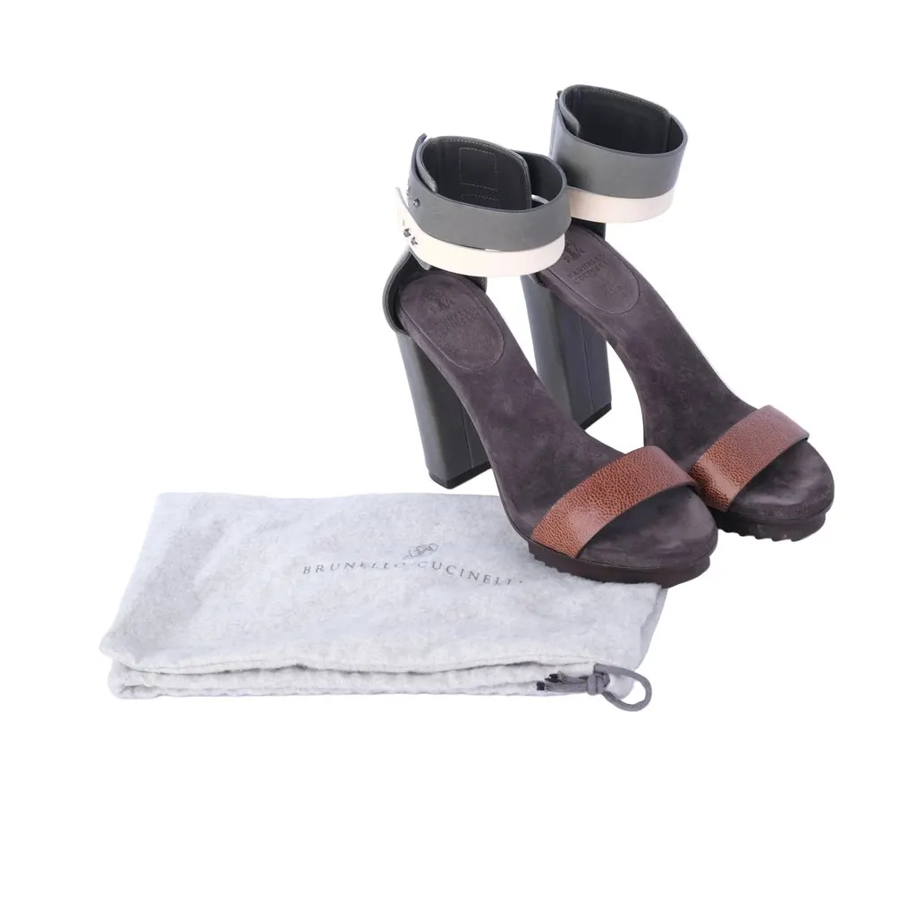 Brunello Cucinelli Brown Colorblock Platform Sandal - '20s Brown Leather Good - Box View