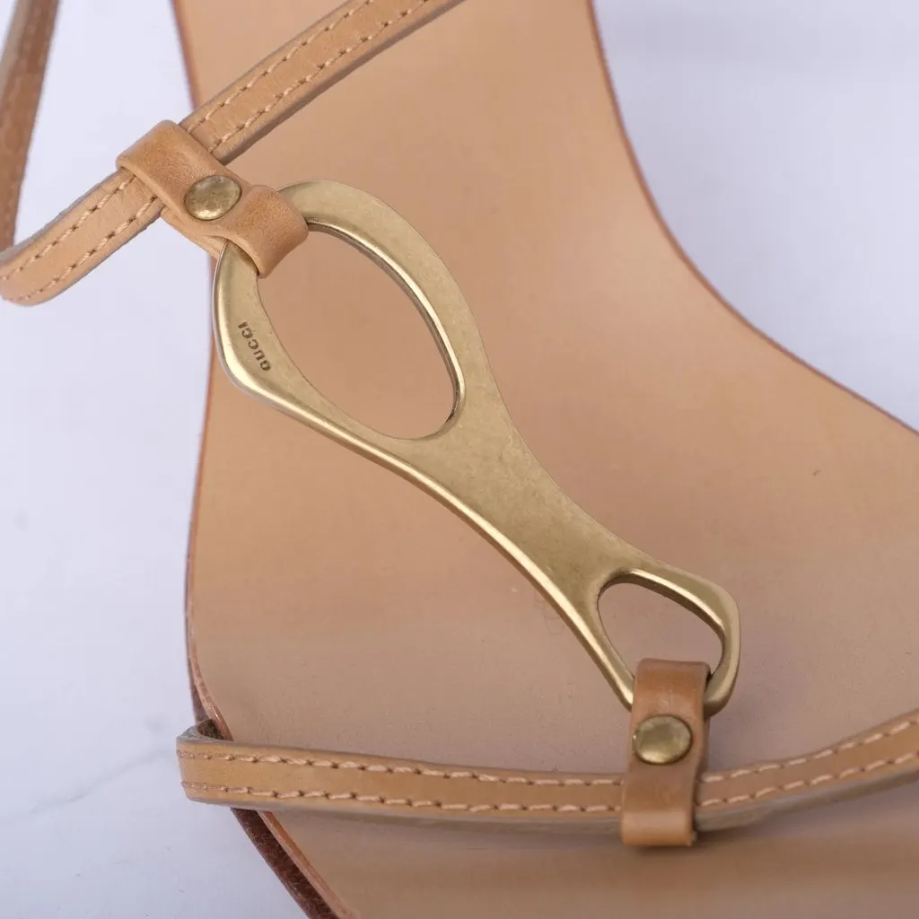 Gucci by Tom Ford Tan Leather Kitten Heel Mules Horsebit Detail - '90s MultiColor Leather Good - Model View