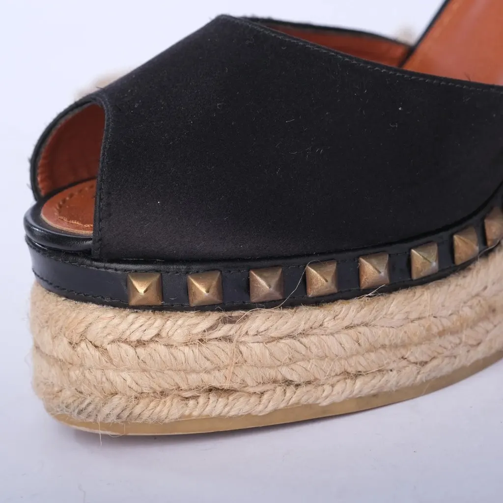 Marc Jacobs Black Studded Espadrille Wedges with Ankle Ribbon Ties - '10s Black Canvas Good - Model View