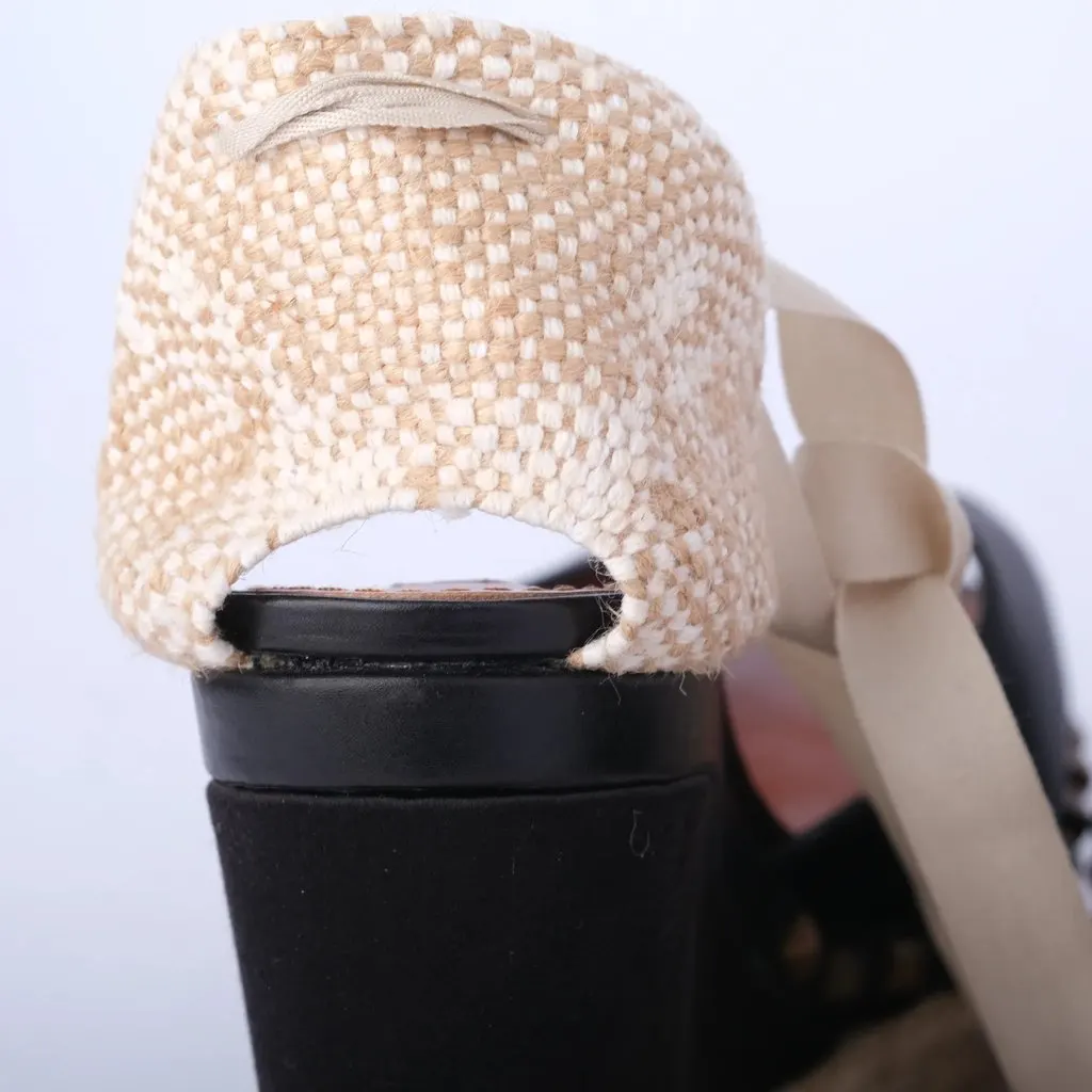 Marc Jacobs Black Studded Espadrille Wedges with Ankle Ribbon Ties - '10s Black Canvas Good - Box View