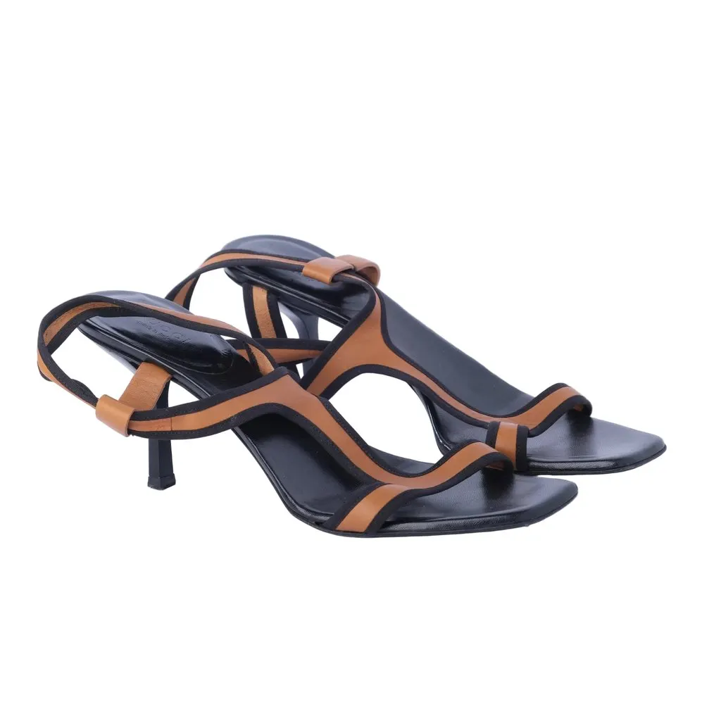 Gucci Leather Colorblock Pattern T-Strap Sandals- '10s Black Leather Good - Back View