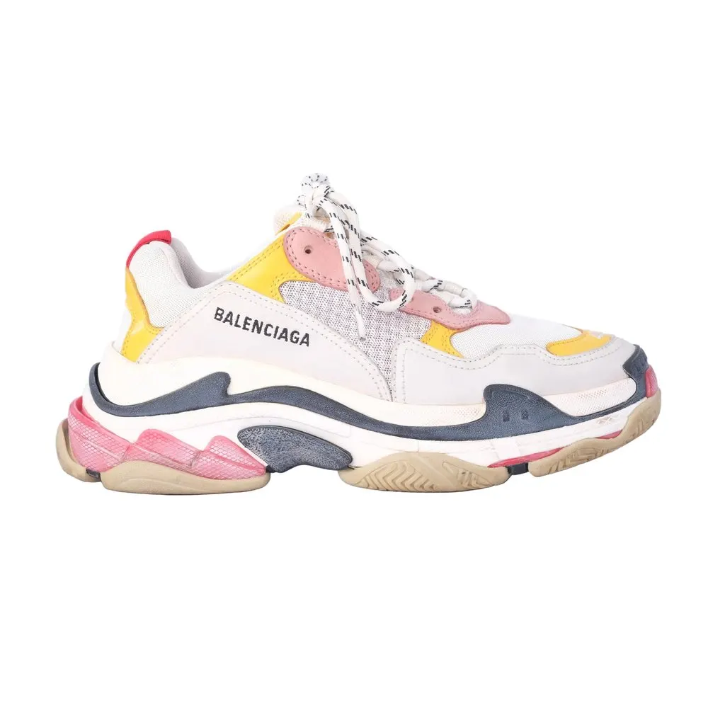 Balenciaga Triple S Leather Sneakers - '10s Beige Leather Good - Front View