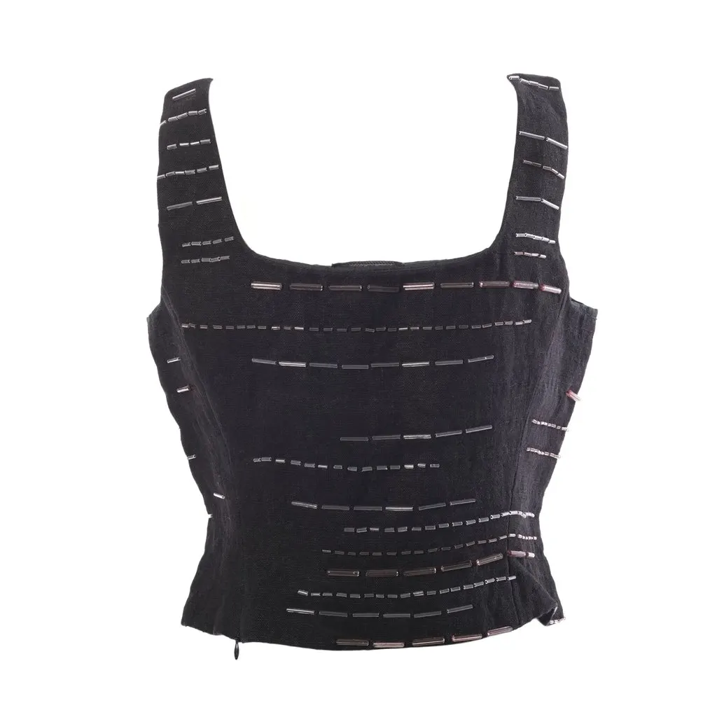 Prada Beaded Top - '90s Red Linen Good - Model View