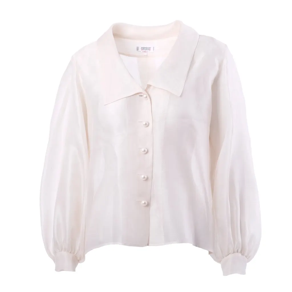 Yves Saint Laurent Rive Gauche Sheer Silk Blouse - '80s White Silk Good - Front View